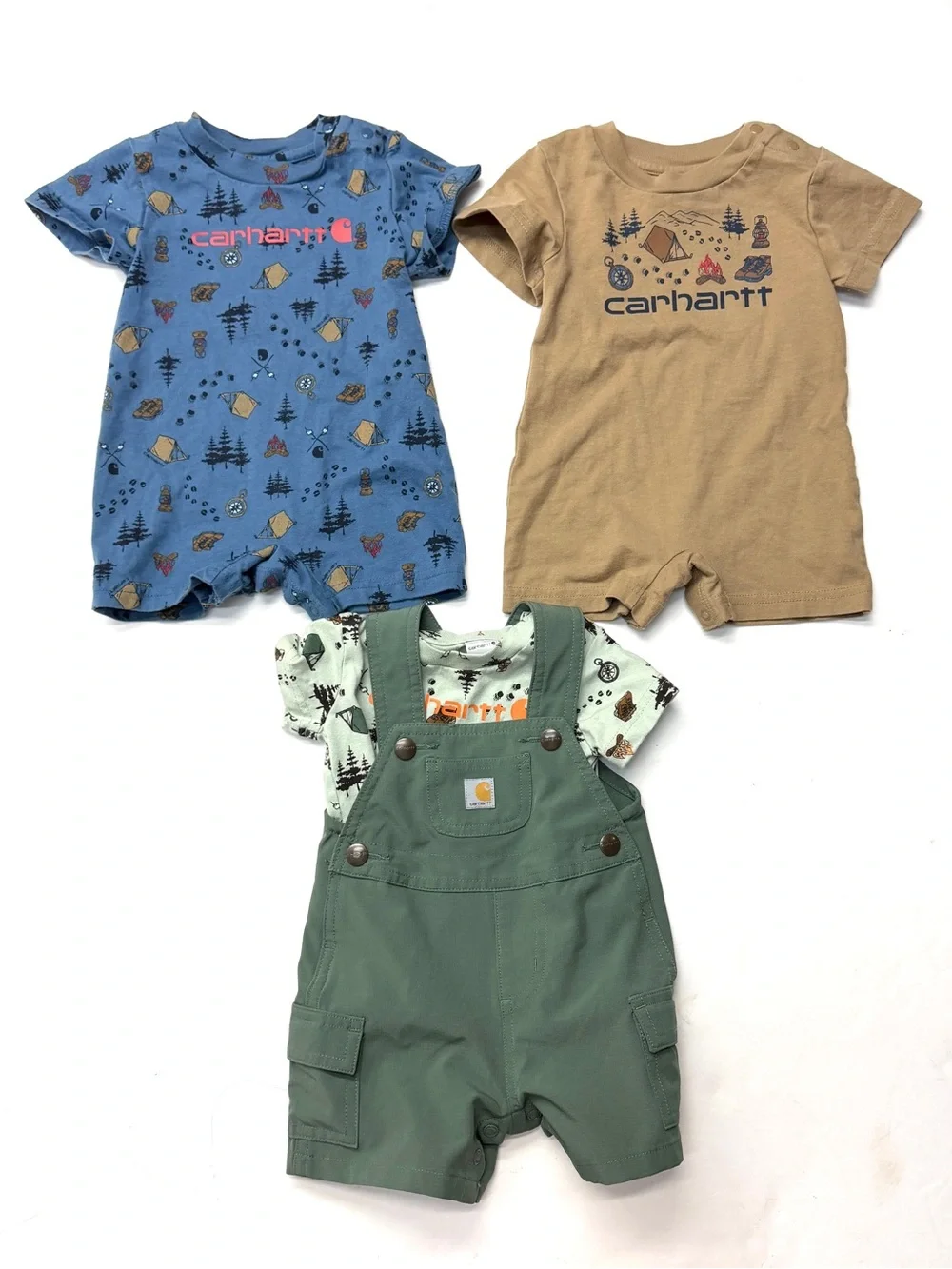 Carhartt Baby Boys Overalls Romper Bundle Set Camping Outdoor Theme